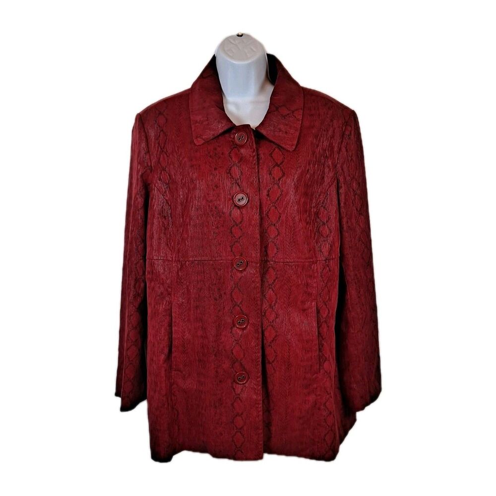 Erin London Women's Snakeskin Print Jacket Size L Dark Red Sheen Lined